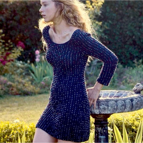 DOEN Dress Womens Large Navy Blue Solandis Knitted Beaded Mini Short NWT - Picture 1 of 16